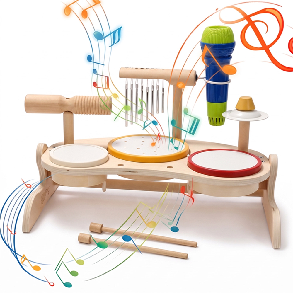 Kids Education Table - مجموعة طبول خشبية للأطفال، لعبة موسيقية