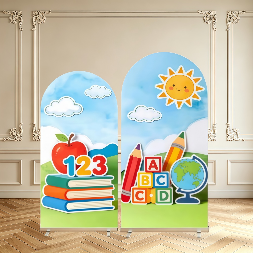 Kids Education Background - غطاء خلفية قوس مزدوج الجوانب للعودة